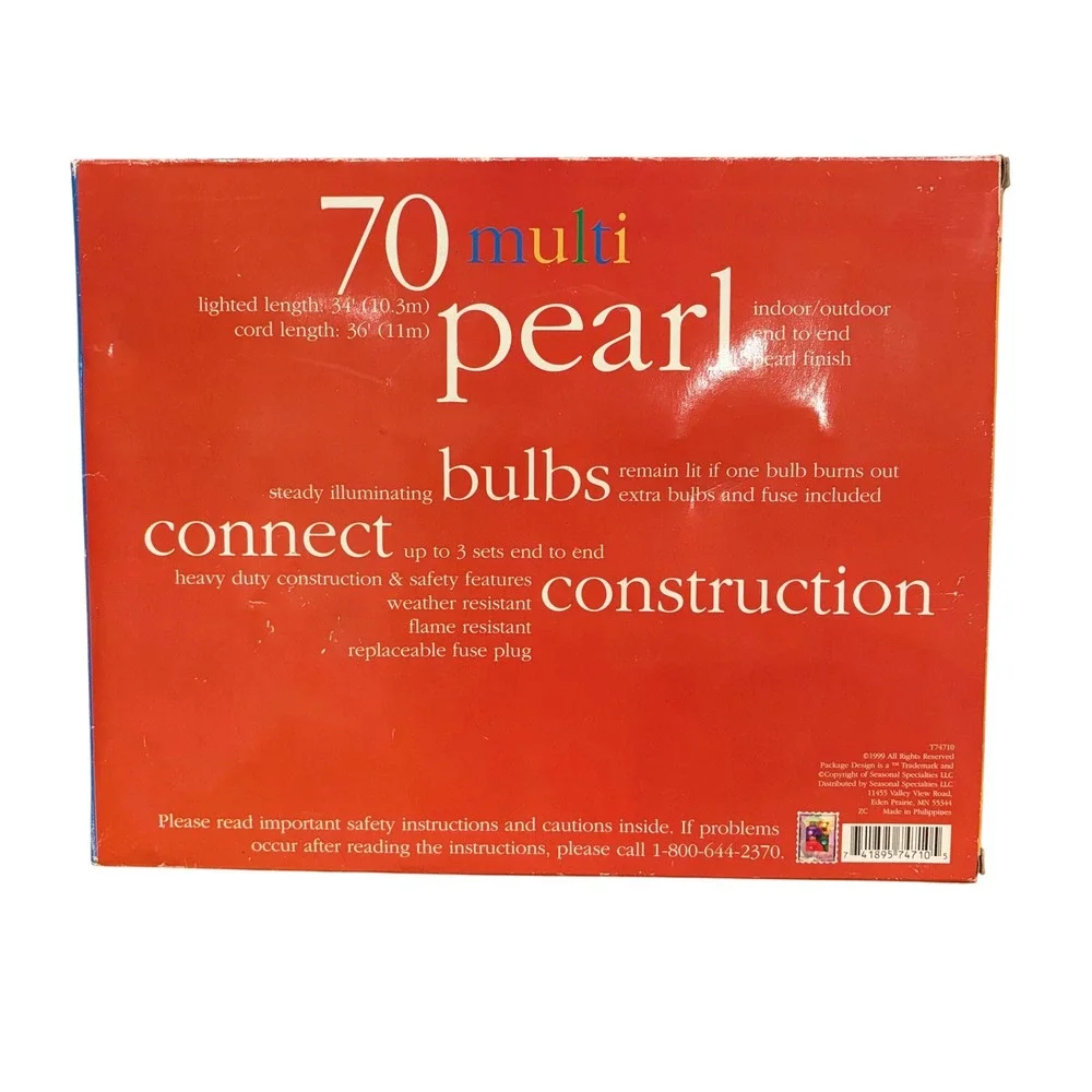 Seasonal Specialties Vintage 70 Multi Pearl Christmas Lights Indoor Outdoor 34ft